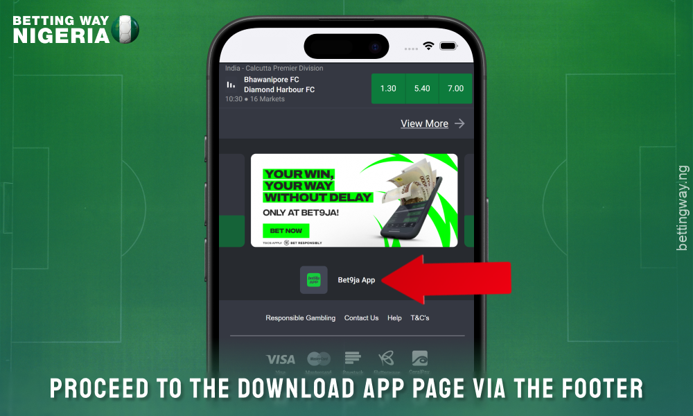Go to the Applications page to download the Bet9ja mobile app for iOS