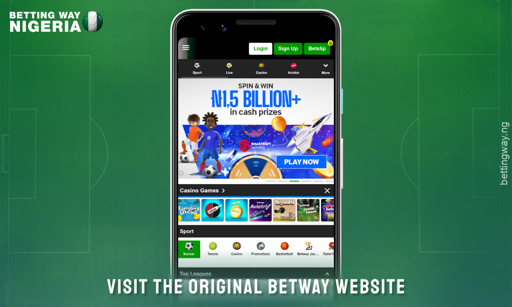 Open the official Betway Nigeria website to download the app for Android