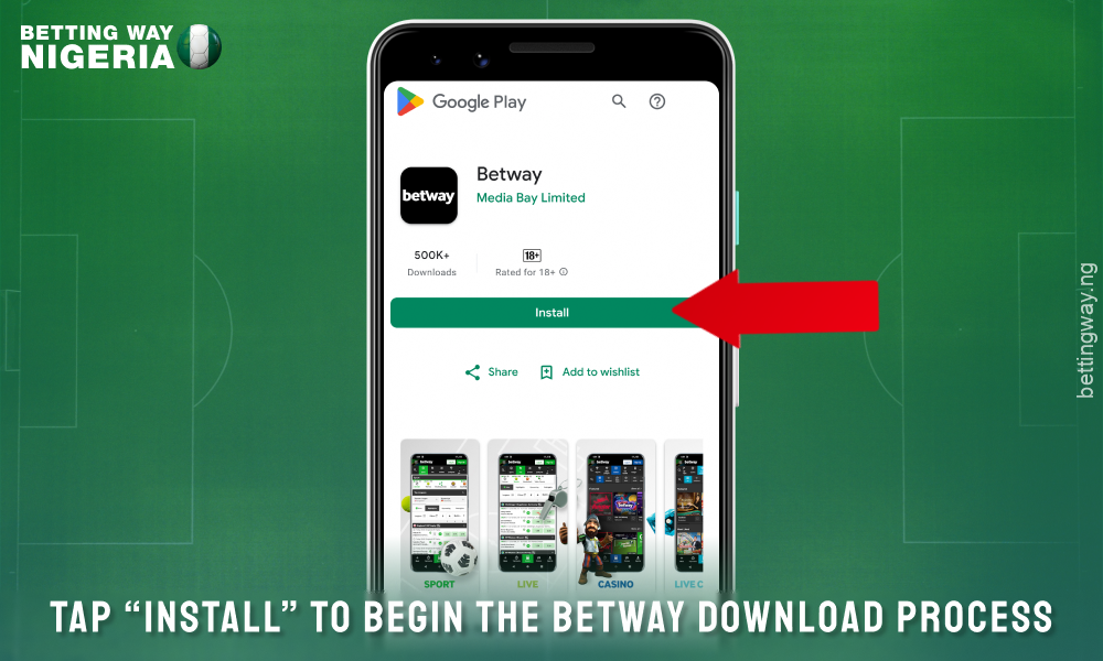 Click on the installation button to download the Betway application for Android