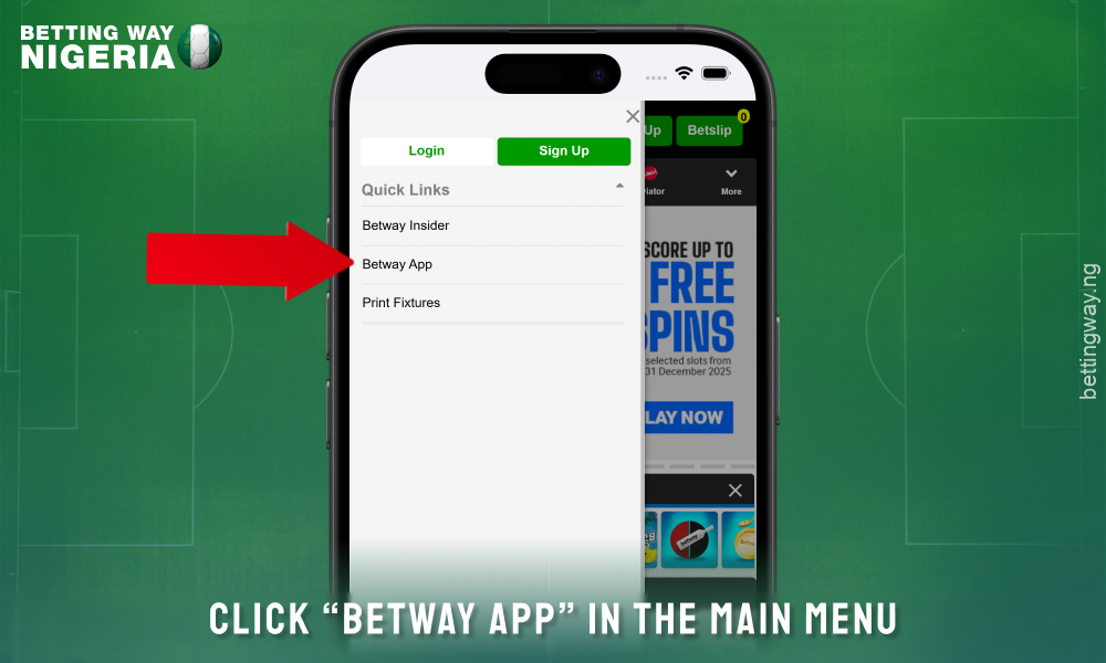 In the main menu, click on the application section to download the Betway application for IOS