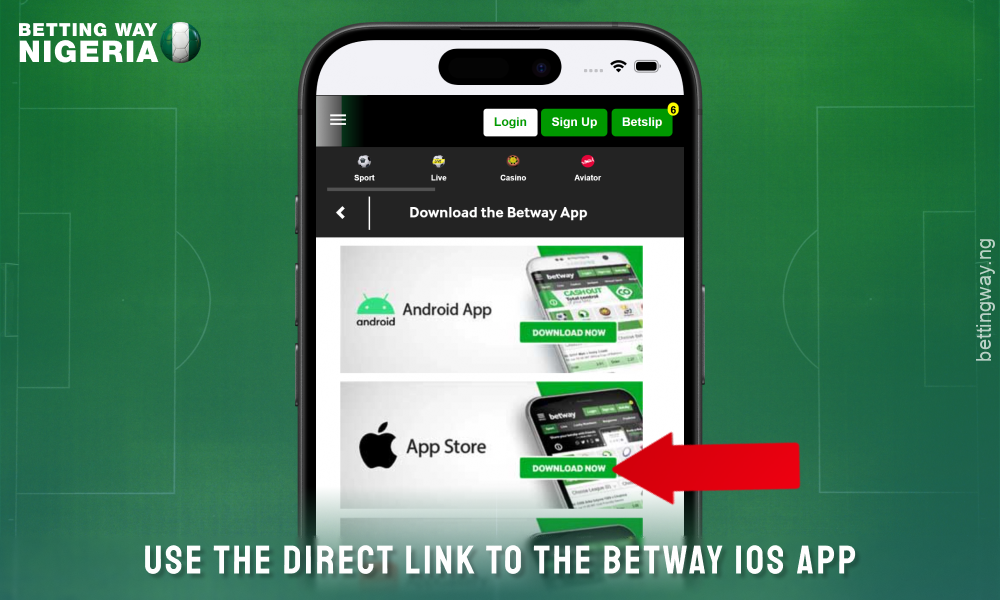 Click on the button to download the Betway app for IOS