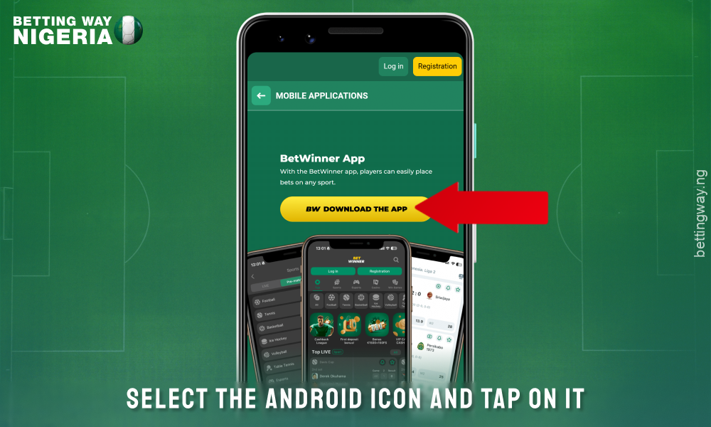 Click on the Android button to download the Betwinner app