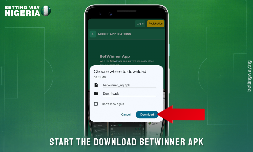 Click on the Download button to get the Betwinner app for Android