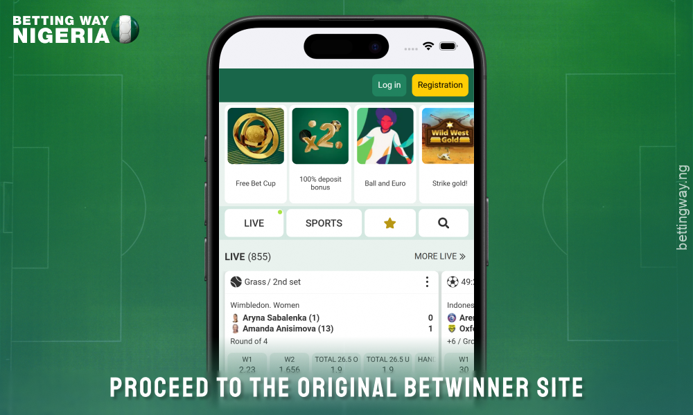 Open Betwinner website to download the app for iOS