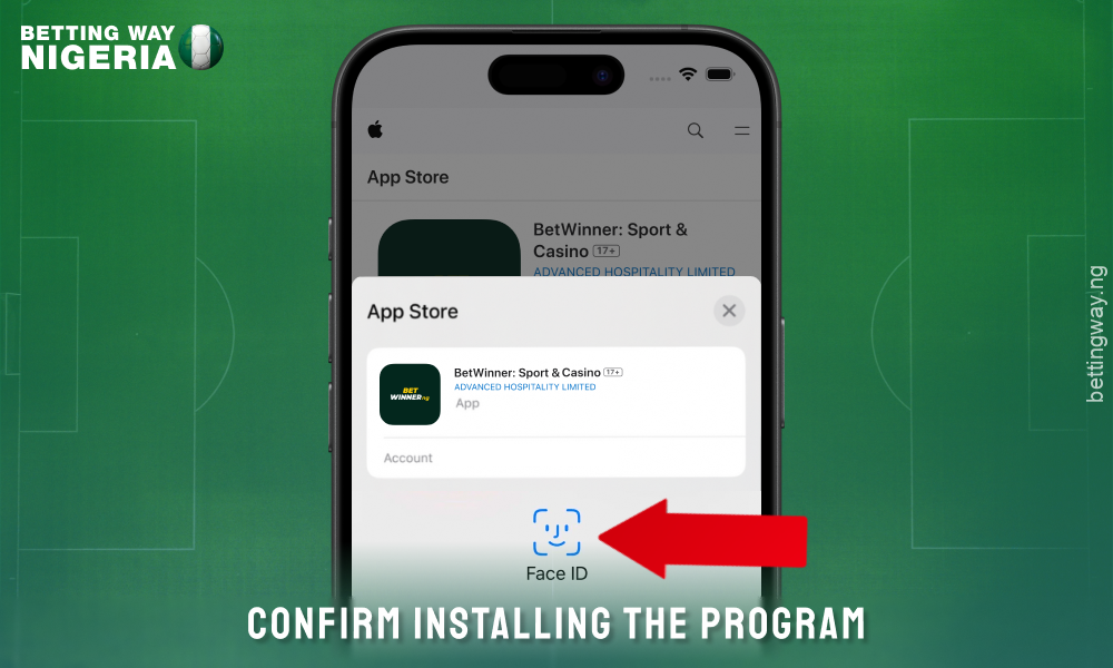 Confirm the installation of the Betwinner app for iOS using a password or face ID