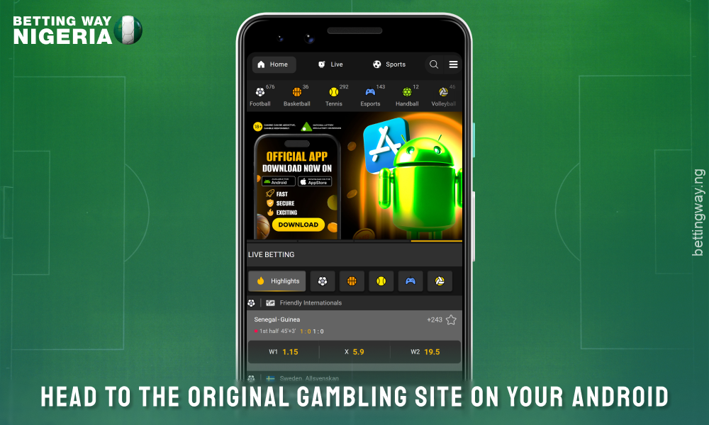 Open the Melbet website to download the mobile app for Android