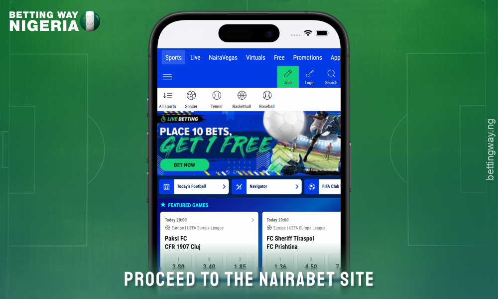 Open the Nairabet website in Nigeria to download the mobile app for iOS
