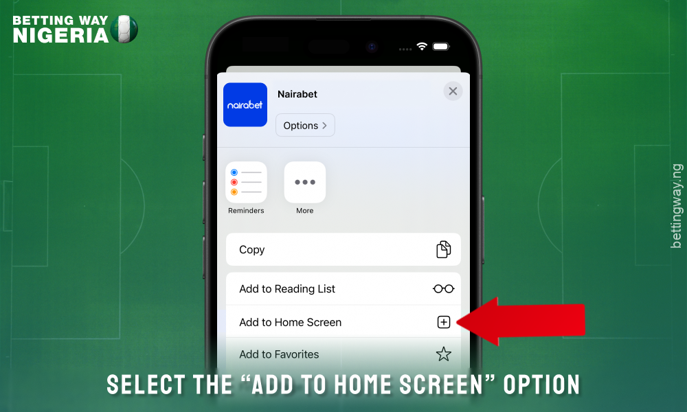 Add Nairabet mobile app for iOS to your home screen