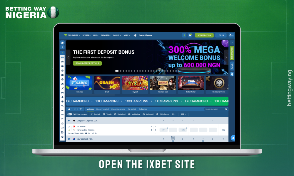 Go to the 1xbet website to register