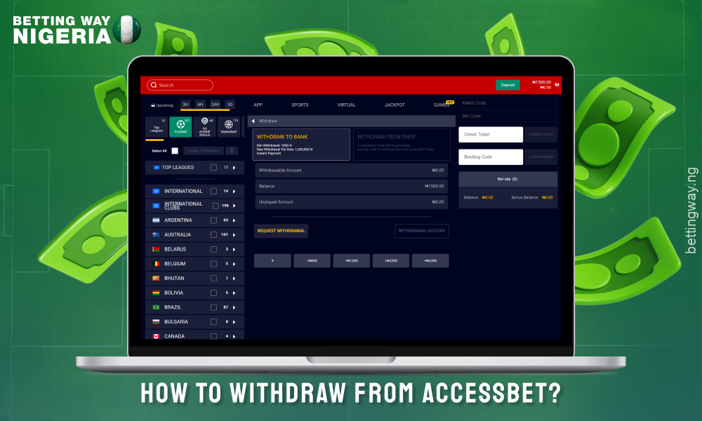 Nigerians can withdraw funds from Accessbet by following a few simple steps