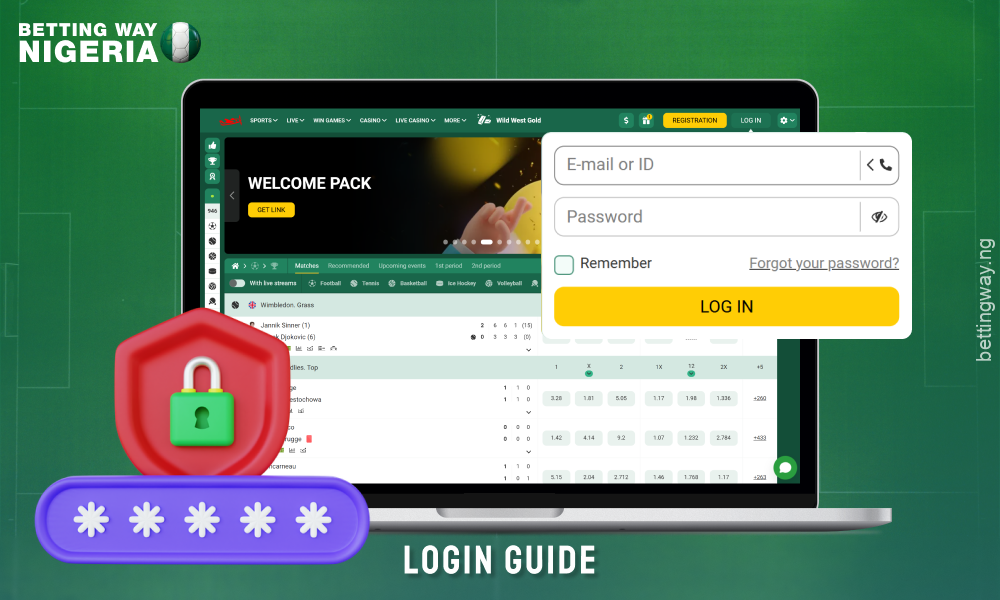 To log in to Betwinner, enter your email, ID or phone number, enter your password and click Login