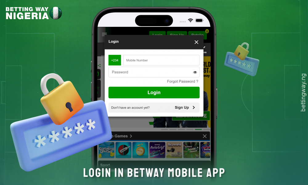 Users from Nigeria can log in to the Betway app by entering their details and clicking Login