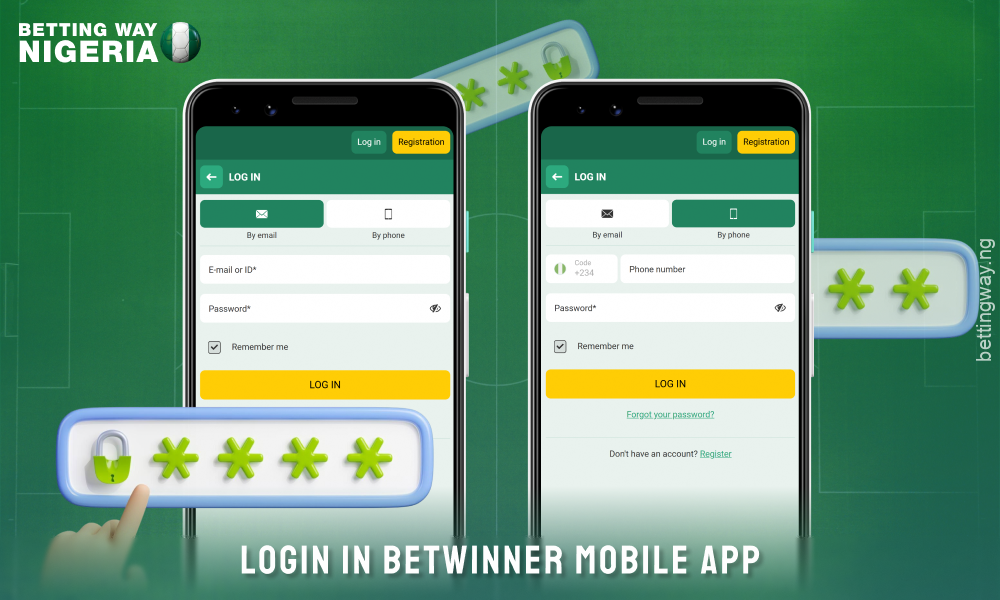 Registered players from Nigeria can log in to the Betwinner mobile app by entering their email, ID or phone number and password