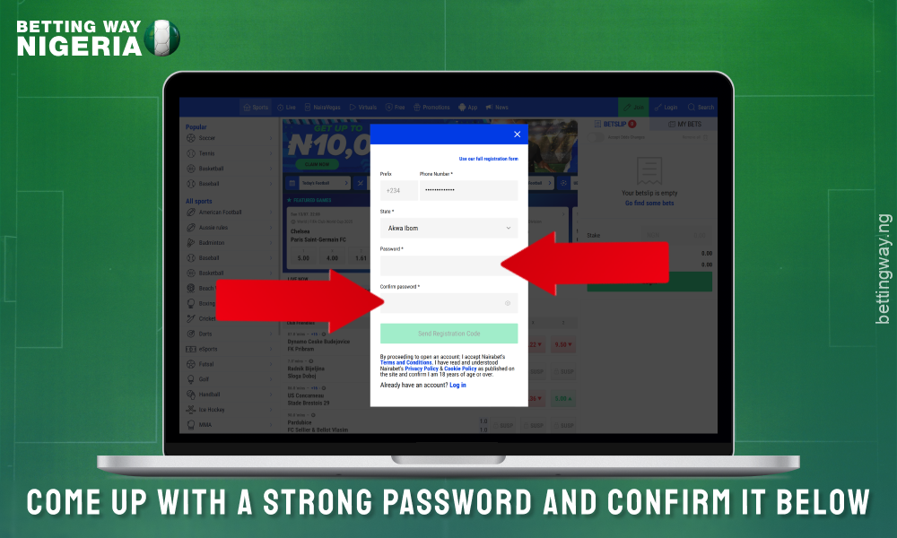 Create a secure password for your Nairabet account