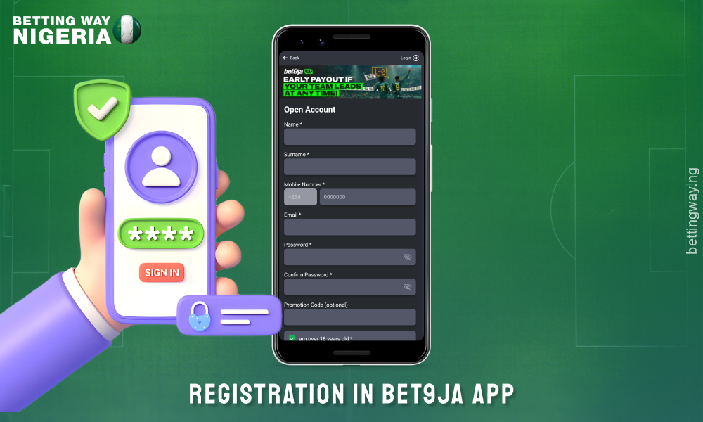 Players from Nigeria can register on the Bet9ja app by providing personal details, phone number, password
