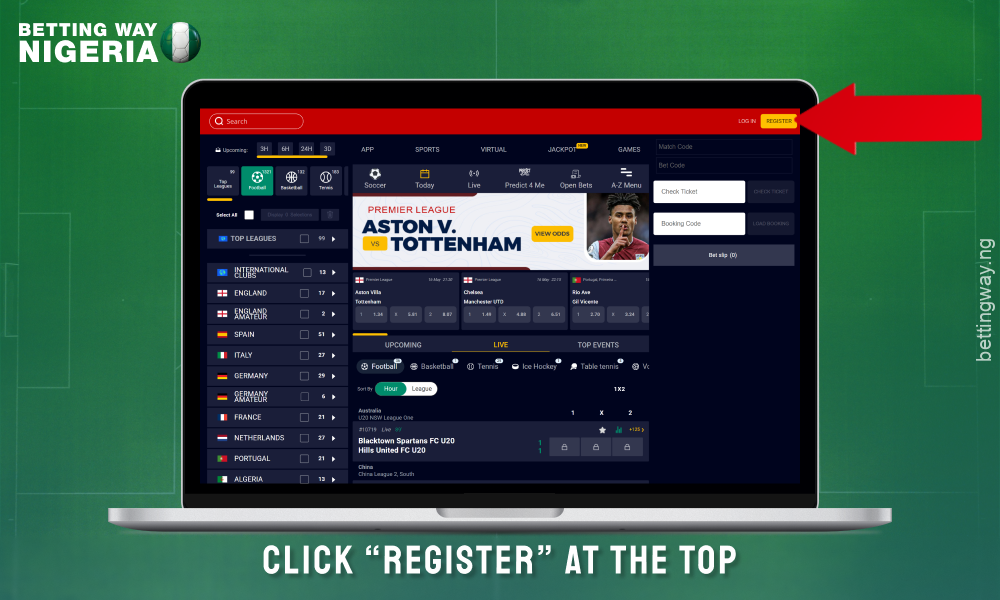 Click on the register button to create an account on Accessbet Nigeria