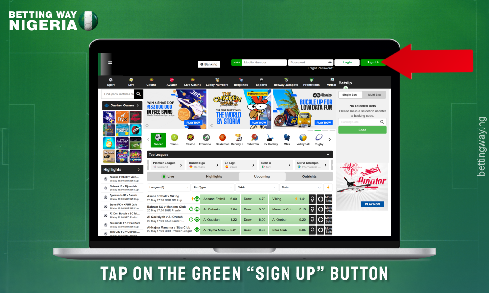 Click on the register button to create an account on Betway Nigeria