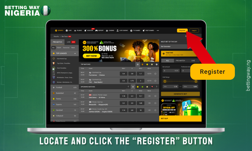 Click the Register button to create a Melbet account