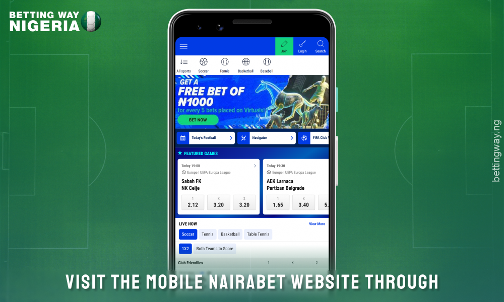 Open the Nairabet website to download the mobile app for Android