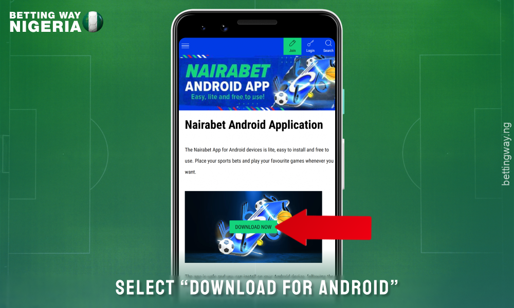 Click on the download button for the Nairabet Android app